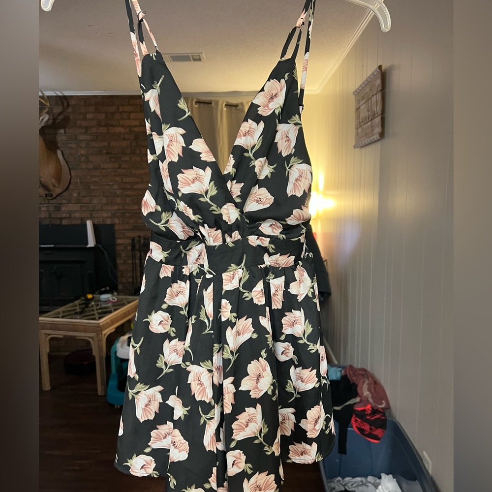 Floral Black and Pink Women's Romper